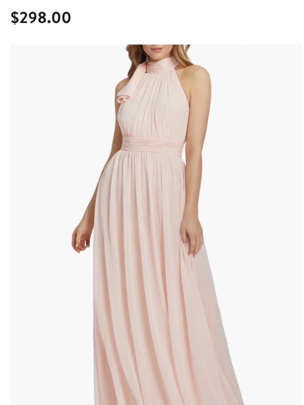 Ieena for Mac Duggal A Line Chiffon Halter Neck Evening Gown Maxi Dress in Pink